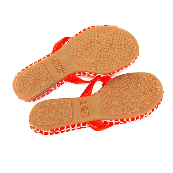 Coach Pattey Orange & Pink Logo Flip Flops w/ Flowers - Picture 12 of 12